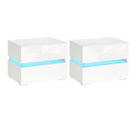 HOMCOM Set di 2 Comodini Moderni con Luce LED RGB Incorporata, Coppia di Comodini con 2 Cassetti, 4 Modalità di Luce e 16 Colori, 60x39x47cm, Bianco