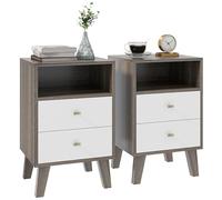 HOMCOM Set di 2 Comodini Moderni per Camera da Letto, Coppia di Comodini con 2 Cassetti e Vano Aperto, 40x34x64cm, Grigio e Bianco
