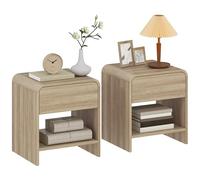 HOMCOM Set di 2 comodini nordici, comodini con angoli arrotondati, cassetto e ripiano aperto, tavolino per soggiorno, camera da letto, 40x35x45 cm, naturale
