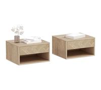 HOMCOM Set di 2 Comodini per Camera da Letto Sospesi Moderni, Coppia di Comodini con Cassetto e Vano Aperto, 37x32x21 cm, Legno Naturale
