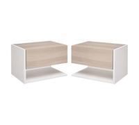 HOMCOM Set di 2 Comodini Sospesi a Parete con Cassetto e Mensola, Arredamento Moderno Camera da Letto, Bianco e Rovere