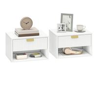 HOMCOM Set di 2 Comodini Sospesi, Comodini a Parete con Cassetto Decorato e Mensola Aperta per Camere Piccole, Comodino Moderno, 40x30x25 cm, Bianco
