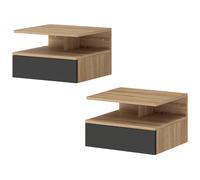 HOMCOM Set di 2 Comodini Sospesi con Cassetto e Mensola Aperta Nero e Rovere