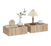 HOMCOM Set di 2 Comodini Sospesi con Cassetto Montaggio a Parete Rovere