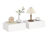 HOMCOM Set di 2 Comodini Sospesi da Muro con Cassetto, Tavolini Multiuso