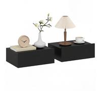 HOMCOM Set di 2 Comodini Sospesi da Muro con Cassetto, Tavolini Multiuso Nero