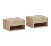 HOMCOM Set di 2 Comodini Sospesi Moderni con Cassetto e Vano Aperto, 37x32x21 cm, Legno Naturale Aosom Italy