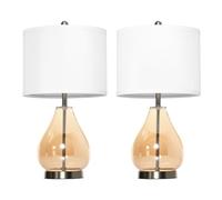 HOMCOM Set di 2 lampade da tavolo, attacco E27, lampada da comodino, 40 W, vetro lino, metallo, ambra, Ø 30 x 56 cm