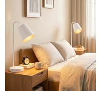 HOMCOM Set di 2 Lampade da Tavolo Moderne con Porte USB in Acciaio, Bianco | Lampade da Scrivania, Attacco E27, Lampadina non Inclusa, per Salotto, Studio, Camera da Letto