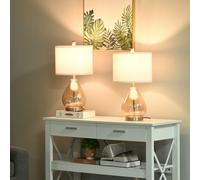 Homcom Set di 2 Lampade da Tavolo Tappo Lino E27 40W Ø30X56 cm Bianco