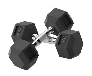 HOMCOM Set di 2 Manubri da 4 kg Esagonali, Coppia di Pesi per Palestra con Presa Antiscivolo e Rivestimento in Gomma, Nero