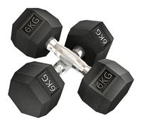 HOMCOM Set di 2 Manubri da 6 kg Esagonali con Presa Antiscivolo e Rivestimento in Gomma, Nero