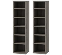HOMCOM Libreria Scaffale porta CD DVD Set 2 Pezzi a 12 Ripiani, Libreria a Colonna per 204 CD in Legno per Soggiorno, Salotto, Studio e Ufficio, 21x22.5x88.5 cm, Grigio Scuro