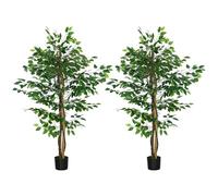 HOMCOM Set di 2 piante artificiali alberi artificiali ficus altezza 1,50 m tronco rami liana lichene foglie grande realismo vaso incluso, interno, verde