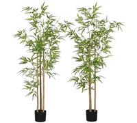 HOMCOM Set di 2 piante artificiali Bambù altezza 180 cm con vaso, decorazione per interni, molto realistico