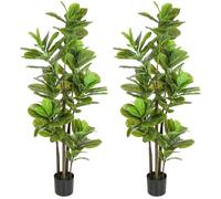 HOMCOM Set di 2 piante artificiali da interni, 150 cm, finte piante da fico, con vaso in cemento, 120 foglie realistiche, albero artificiale verde, decorazione per casa, ufficio, soggiorno, camera da
