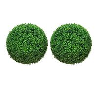 HOMCOM Set di 2 Piante Finte Sfera di Bosso Ø40cm, Piante Artificiali Decorative da Interno ed Esterno, Verde