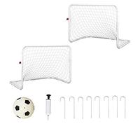 HOMCOM Set di 2 porte da calcio con rete e pallone per bambini e adulti, giocattolo sportivo da giardino in acciaio e poliestere 78x46x56 cm Bianco