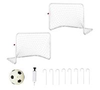 HOMCOM Set di 2 porte da calcio per bambini e adulti 78x46x56 cm Bianco | Con rete e pallone, giocattolo sportivo, per giardino, con pompa, acciaio e poliestere