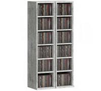 HOMCOM Set di 2 scaffali per CD Media Display 204 Blu-Ray Tower Rack con ripiani regolabili Libreria Organizzatore, Grigio cemento