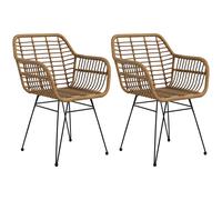 HOMCOM Set di 2 sedie fauteuils con Schienale e braccioli curve, Il rattan PE e Piedi in acciaio, design bohémien, Naturale, Nero Aosom Italy