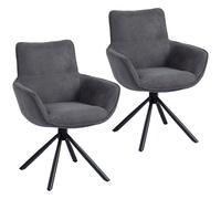 HOMCOM Set di 2 Sedie Moderno girevole da Pranzo con imbottitura Morbide e braccioli, design ergonomico e gambe in metallo, Grigio Scuro Aosom Italy