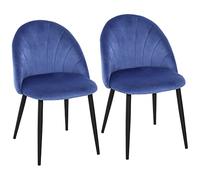 HOMCOM Set di 2 Sedie Sala da Pranzo, Sedie Cucina Moderne con Schienale a Conchiglia e Gambe in Metallo, Sedia in Velluto con Imbottita per Cucina, Camera da Letto, Ufficio e Soggiorno, Blu