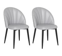HOMCOM Set di 2 Sedie Sala da Pranzo, Sedie Cucina Moderne con Schienale a Conchiglia e Gambe in Metallo, Sedia in PU con Imbottita per Cucina, Camera da Letto, Ufficio e Soggiorno, Grigio Chiaro