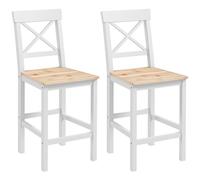 HOMCOM Set di 2 Sgabelli Bar, Sgabelli Cucina Alti con Schienale Alto, Poggiapiedi, Struttura in Legno di Pino, Sedie Bar Alte, per Penisola, Sala da Pranzo, Bancone, Naturale e Bianco