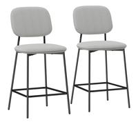 Homcom Set di 2 sgabelli da bar con schienale imbottito in velluto e struttura in acciaio 45X49X102 cm Grigio chiaro