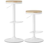 HOMCOM Set di 2 sgabelli da bar girevoli sgabelli da cucina alti con altezza regolabile 60-80 cm sedile in legno struttura in acciaio e poggiapiedi per sala da pranzo bancone naturale e bianco