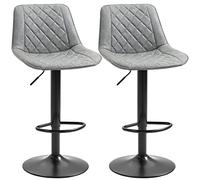 HOMCOM Set di 2 sgabelli da bar girevoli, sgabelli da cucina alti con altezza regolabile 86-106 cm, sedie da cucina alte, rivestite in pelle sintetica, schienale e poggiapiedi, grigio