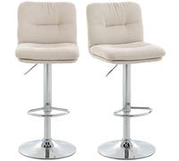 HOMCOM Set di 2 sgabelli da bar girevoli, sgabelli da cucina alti imbottiti in lino con altezza regolabile di 64-86 cm, schienale, poggiapiedi, sedile imbottito e base in acciaio, Beige