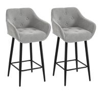 HOMCOM Set di 2 sgabelli da bar imbottiti seduta larga 67H cm Grigio | Sgabelli da bar, ciniglia, braccioli, schienale, poggiapiedi, gambe in metallo, per cucina, sala da pranzo, bancone