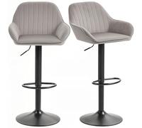 HOMCOM Set di 2 sgabelli da bar in velluto contemporaneo con schienale e poggiapiedi, seggiolone regolabile in altezza e girevole a 360°, per cucina, bancone, grigio