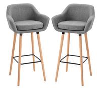 HOMCOM - Set Di 2 Sgabelli Da Bar Moderni Con Cuscino, Gambe In Legno E Rivestimento In Tessuto, 55x48x100cm Grigio