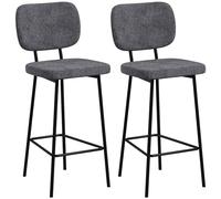 HOMCOM Set di 2 sgabelli da bar sedie alte da cucina con poggiapiedi e schienale in tessuto di lino e acciaio dim. 41L x 46L x 90H cm grigio