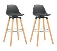 HOMCOM Set di 2 sgabelli da bar, sedie da bar in PU con schienale e poggiapiedi, seduta imbottita 69 cm, gambe in legno, stile moderno, sgabelli alti per cucina, sala da pranzo, soggiorno, nero