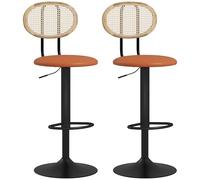 HOMCOM Set di 2 sgabelli da bar, sedie da bar regolabili in altezza con schienale e poggiapiedi in rattan, sgabello da bar moderno, struttura in legno, rivestimento in plastica marrone