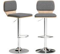 HOMCOM - Set di 2 sgabelli da bar, sedie da bar regolabili in altezza con schienale, poggiapiedi girevole a 360°, base in acciaio e tessuto effetto lino, per sala da pranzo, piano di lavoro, 41 x 47,5
