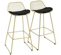 HOMCOM Set di 2 sgabelli da bar, sgabelli alti da cucina, con cuscino in velluto, schienale e poggiapiedi stile moderno, carico 120 kg, per sala da pranzo, soggiorno, 46,5 x 48 x 93 cm, oro