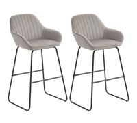 HOMCOM Set di 2 Sgabelli da Bar, Sgabelli da Bar con Rivestimento in Tessuto e Imbottitura in Schiuma, Sgabelli Imbottiti con Gambe in Metallo, Grigio Aosom Italy