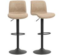 HOMCOM Set di 2 sgabelli da bar, sgabelli da bar regolabili in altezza con schienale e poggiapiedi, sgabelli da pranzo imbottiti in pelle PU per cucina, bancone, bar per la colazione, marrone chiaro
