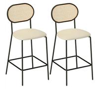 HOMCOM Set di 2 sgabelli da bar Sgabelli da cucina alti con schienale in rattan Seduta in rattan Telaio in acciaio e poggiapiedi per il bancone da pranzo Beige