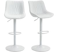 HOMCOM Set di 2 sgabelli da bar Sgabelli da cucina alti e girevoli con altezza regolabile 92-110 cm Schienale in pelle sintetica Telaio in acciaio e poggiapiedi per sala da pranzo Bancone Bianco
