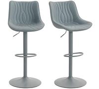 HOMCOM Set di 2 sgabelli da bar Sgabelli da cucina alti e girevoli con altezza regolabile 92-110 cm Schienale in pelle sintetica Telaio in acciaio e poggiapiedi per sala da pranzo Bancone Grigio