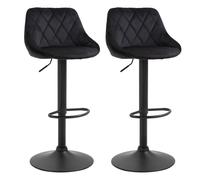 HOMCOM Set di 2 Sgabelli da Bar, Sgabello Girevole Regolabile in Altezza, Barstool con Poggiapiedi, Schienale, Sgabello da Bancone, Velluto, Metallo, Nero, 46 x 48 x 83-104 cm