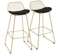 Homcom Set di 2 Sgabelli da cucina alti Sedie da cucina alte con schienale Cuscino Struttura in acciaio e poggiapiedi Carico 120 kg per Bar Soggiorno Sala da pranzo 46,5X48X93 cm Oro