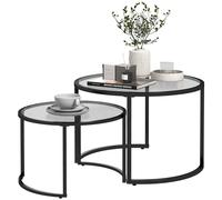 HOMCOM Set di 2 Tavolini da Caffè Impilabili Ø70x47.5cm e Ø54x42.5cm Nero