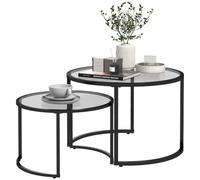 HOMCOM Set di 2 Tavolini da Caffè Impilabili Ø70x47.5cm e Ø54x42.5cm Nero | Sovrapponibili, Tavolini Bassi Rotondi da Salotto, Vetro Temperato e Acciaio, per Soggiorno Camera e Ufficio